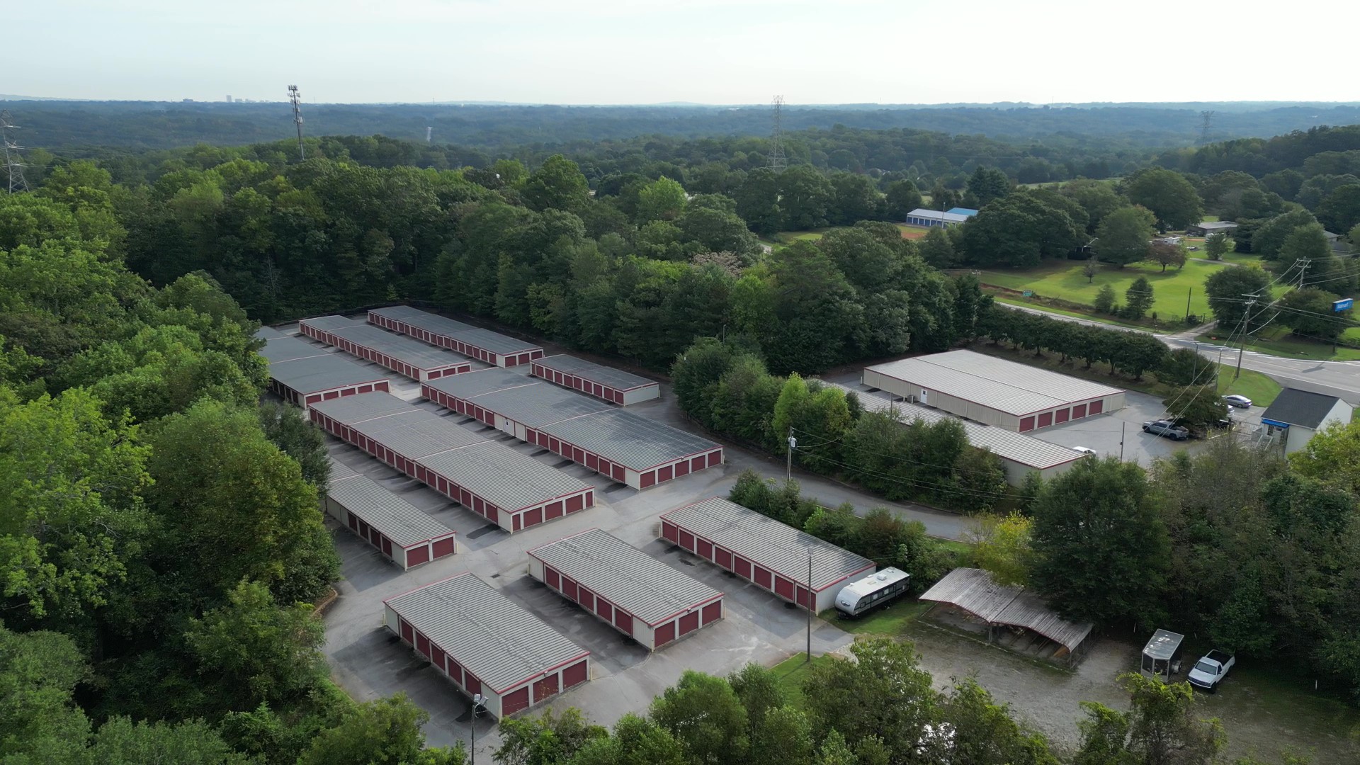 Aerial view of Powdersville Self Storage secure facility